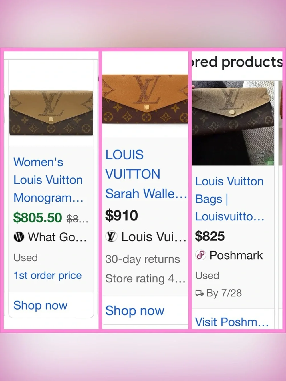 Louis Vuitton reverse monogram Sarah wallet custom patch repair